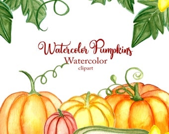 Watercolor Pumpkin Clipart Fall Clip Art Thanksgiving Clipart Watercolor Autumn Harvest Clipart Pumpkin Png Watercolor Clip Art