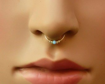Silver Septum Ring,tiny Opal Septum,septum jewelry,silver septum, septum piercing,opal septum,opal piercing,septum nose hoop,thin septum