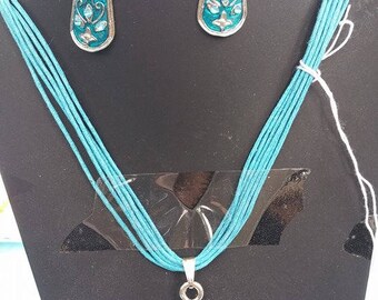 teal necklace and earrings set