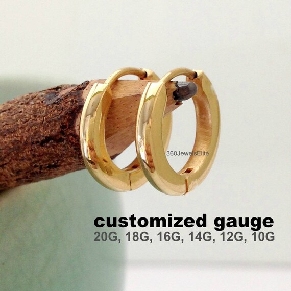 14 or 16 gauge earring solid gold gauged hoop earrings