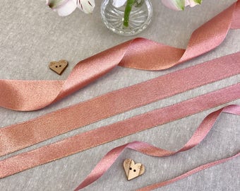 Rose Gold Ribbon - 1/8" 3/8" 5/16" 1" 1 1/2" - 1/3/5m Lengths - Wedding Invitation - Cake Embellishment - Bridal Shower - Sparkle Satin