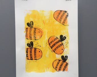 Bumble Bees Acrylic Linocut Print
