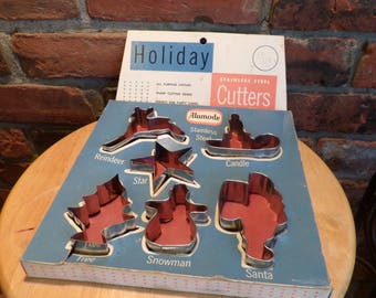Vintage Alumode Stainless Steel Cookie Cutters in Original box, Vintage Holiday Cookie cutters, 1930’s Cookie Cutters