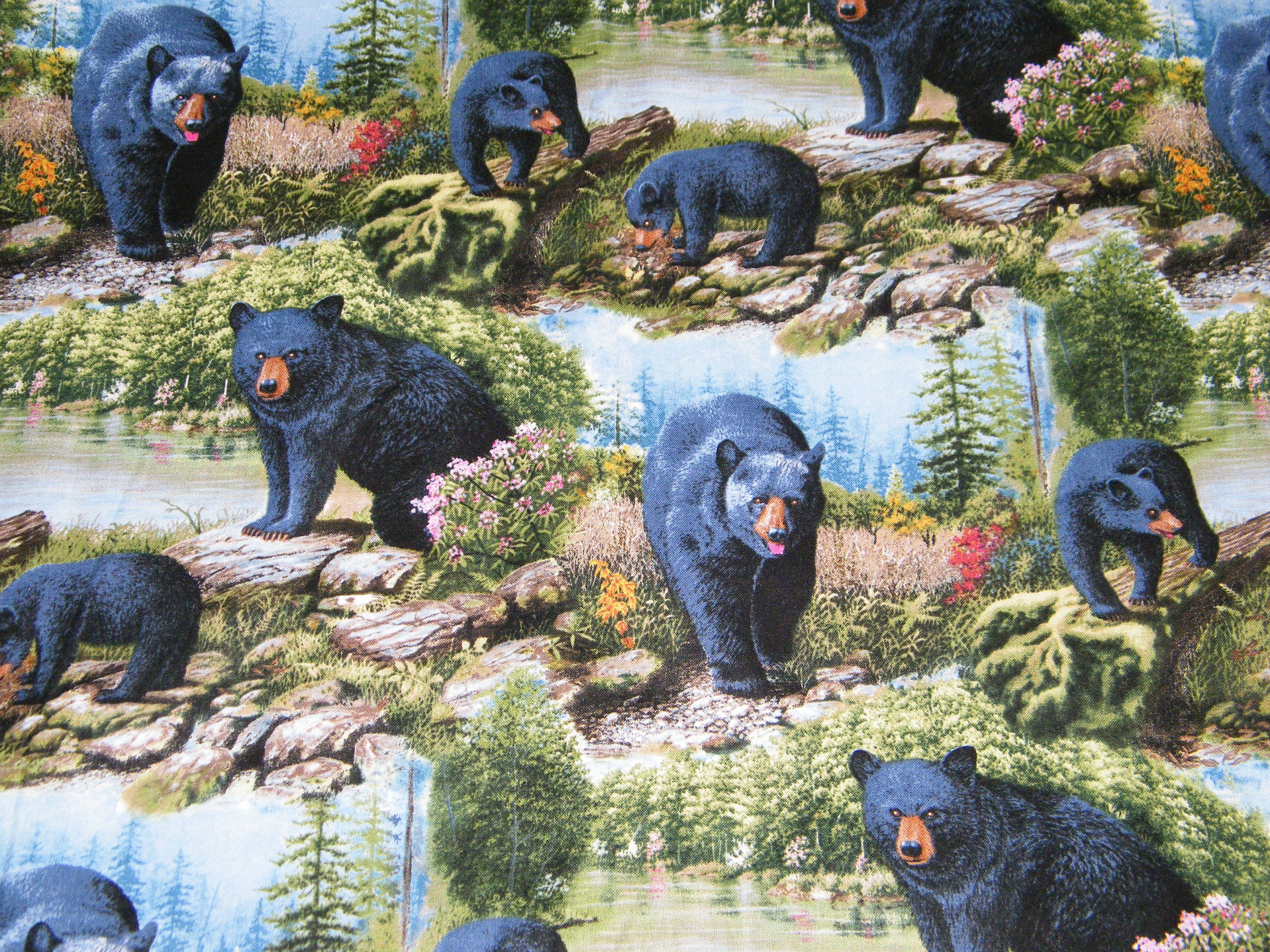 BTY BLACK BEAR Scenic Print 100 Cotton Quilt Crafting Fabric by the