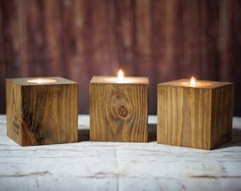 Reclaimed Wood Candle Holder, Rustic Tealight Holder, Primitive Decor, Rustic Decor, Wooden Telight Holder, Rustic Home Decor