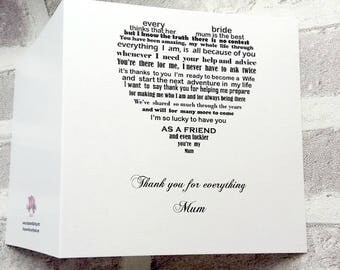 Mother of the Bride Card from Bride, Card from Bride to Mum, Wedding card, Thank you Mum, Wedding day card to mum