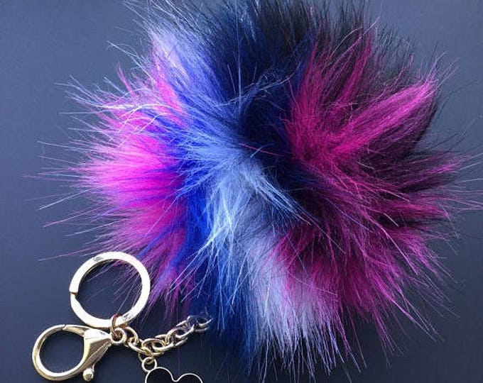 NEW! Faux Fox Fur Pom Pom bag Keyring Hot Couture Novelty keychain pom pom fake fur ball in Multicolor