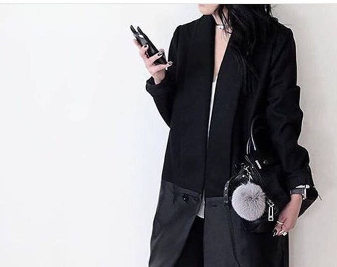 Instagram / Blogger Recommended New! Light Gray fox fur Pompon bag charm pendant Fur Pom Pom keychain keyring with flower charm