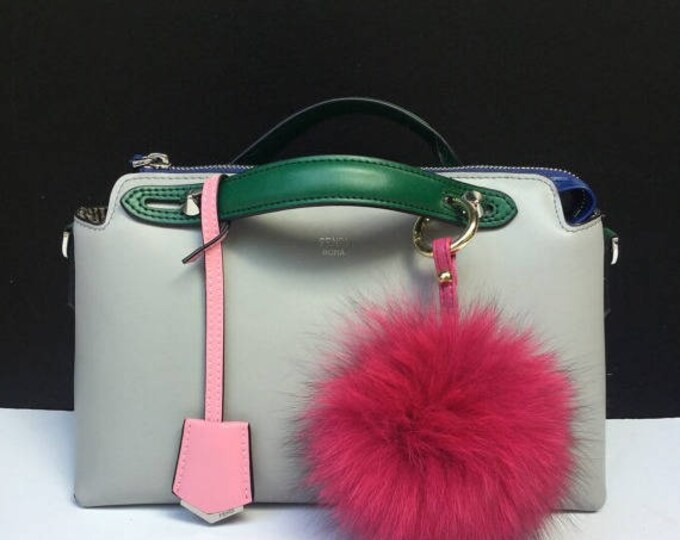 New Summer Colors Fox Fur bag charm, fur pom pom keychain, fur ball keyring purse pendant in hot pink