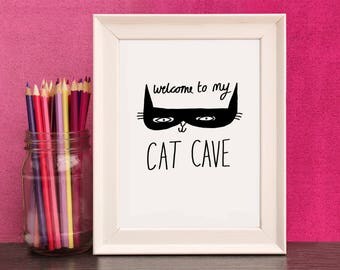 Cat Cave Batman Inspired Print - A4 and A5 Print By Holly Mac Draws