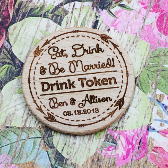 Personalized Wooden Nickel Drink Tokens 1.5 Reception or