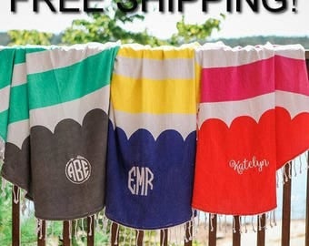 Monogram Round Beach Towel-FREE SHIPPING!!-Embroidered Round Beach Towel-Personalized Round Beach Towel