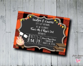 Bonfire Invitation, S'mores Birthday Invitation, Fall Birthday Invitation, Joint Birthday Invitation, Digital/Printable