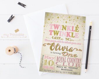Twinkle Twinkle Little Star Invitation / Digital Printable Invite for Kids / first birthday Party / DIY 1st