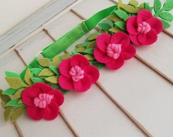 Moana inspired flower crown, Wool Felt Flower Crown, Flower Crown, Adjustable Headband