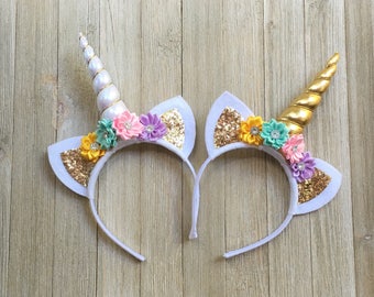 Unicorn headband - yellow Aqua pink lavender gold - unicorn gift for girls - unicorn hair band - felt unicorn headband - unicorn horn