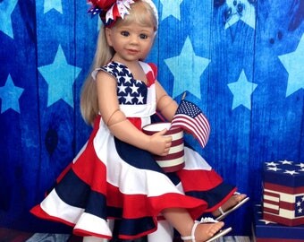 Sizes 6m-14 Red, White, Blue. 4th of July Pageant Twirl Dress, Custom Boutique