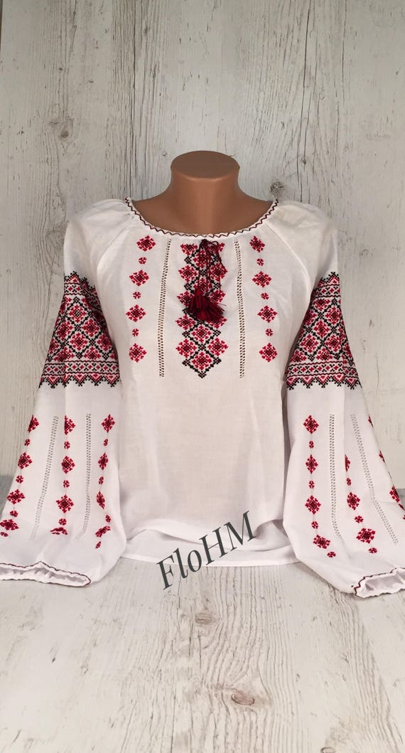Size L. Traditional Ukrainian Handmade Embroidered Blouse