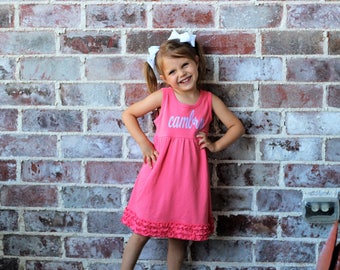Monogrammed Dress, Baby Ruffle Name Dress, Toddler Swing Dress, Baby Summer Ruffle, Summer Ruffle Dress, Toddler Ruffle Dress, Ruffle Name