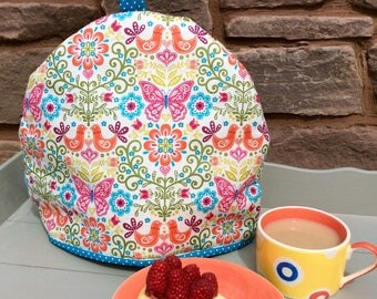 Tea Cosy, tea cozy, teacosies, teacozies, teacosy, teacozy, fabric tea cosy, fabric tea cozy, fabric folksy with birds, butterflies flowers
