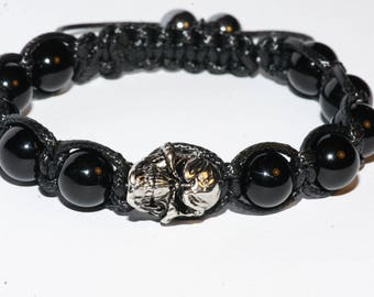 Bracelet with skull/skull-black/gems/skull/Agate stone