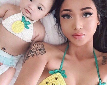 Mommie and baby pineapple bikini and crop top -100% cotton