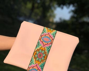 Boho bohemian Clutch pink handmade Clutchbag etnic