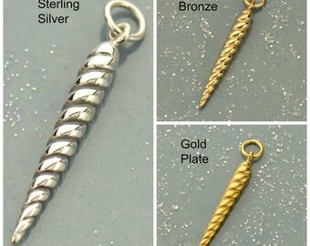 Sterling Silver, Unicorn Horn, Realistic Horn, Unicorn Charm, Mystical Charm, Gold Plate, Silver Unicorn Horn, Gold Unicorn Horn