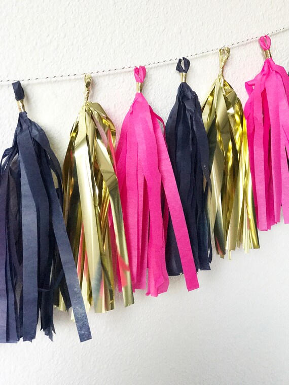 Tassel Garland Tassel Banner Tassels Navy Blue and Pink