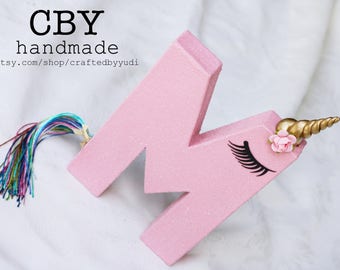 Unicorn Letter or Number Monogram - PINK GLITTER // Unicorn party decorations // Unicorn Party supplies