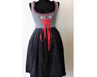 Dirndl Dress, Black White Dirndl Dress, Polka Dot Checkered Dirndl, Trachten, German Octoberfest Bavarian Folk Traditional Dress, Size S