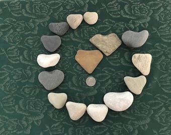 Collection of 15 Lake Michigan heart shaped beach rocks