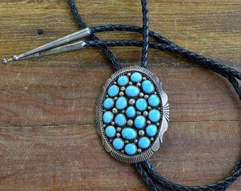Navajo Sterling Silver and Turquoise Bolo Tie