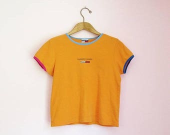 SALE 15% OFF Vintage 90s TOMMY Hilfiger Colorful Ringer T-shirt - Size M
