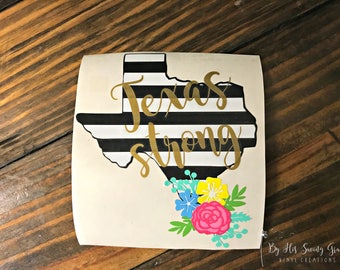 Black and White Striped Texas Strong Decal With Flower Swag | Yeti Decal | Texas Strong | Car Decal | Swell Bottle | Houston Strong