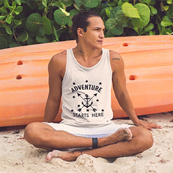 Mens Beach Tank Top Beach Top For Men Adventure Starts Here