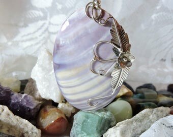 Purple Shell Pendant Necklace Large Sterling Silver