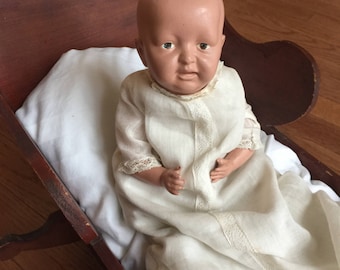 Antique 1910 The Parsons Jackson Co. Cleveland Ohio USA Doll with 1890 Wood Craddle