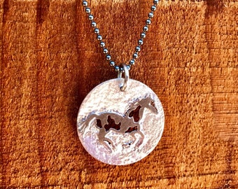 Hand Pierced and Etched Galloping Appoloosa Necklace-Horse Necklace-Horse Jewelry