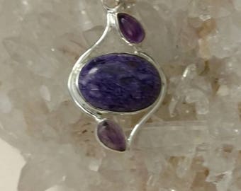 Charoite and Amethyst Pendant Necklace