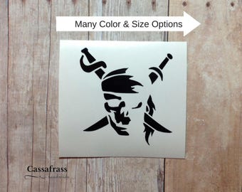 Pirate Skull Skeleton Vinyl Car Decal Sticker | Caribbean Jack Sparrow Laptop Keyboard Phone YETI Tumbler Window Truck SUV Mug, Planner Cove