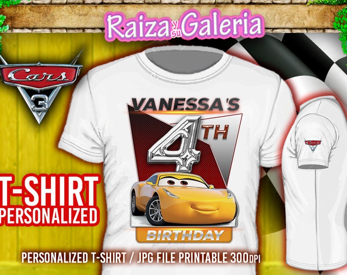 T-shirt Disney CARS 3 Birthday Personalized - Cruz Ramirez Iron On tshirt transfers - Custom file in 4 hours or less, fast shipping!