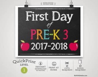 50% OFF SALE - Printable First Day of Pre-K 3 Sign, First Day of School Sign, Instant Download, Print at Home, No Waiting