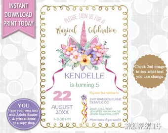 Unicorn First Birthday, Unicorn Birthday, Unicorn Head Invite, Unicorn invitation, Unicorn Party, birthday Invitation, Unicorn Invite