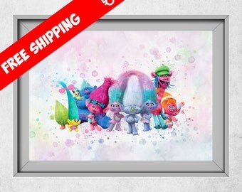 Trolls Nursery Art, Princess Poppy Decor, Watercolour Trolls Nursery Prints, Princess Poppy Baby Girl Room Wall Art, Trolls Poster