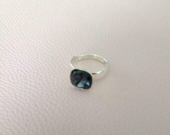 Ring Silver 925 and deep grey swarovski cabochon