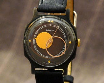 Mens vintage watch, Moon watch, elegant watch, wrist mens watch, soviet watch, boyfriend watch, Raketa