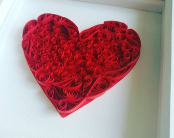 Quilled Love Heart, 3D Wall Art, Anniversary Gift Her, Wedding Gift Couple, Handmade Art, Romantic Art For Bedroom, Paper Cut Heart Wall Art