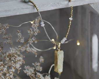 Druzy Bar necklace, Gemstone Beaded Necklace, Druzy Agate Bar Necklace, Boho Luxe Necklace, Boho Statement Necklace, Fine Gifts for Her