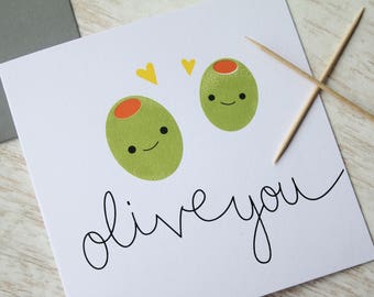 Olive You Card, Love Card, Anniversary Card, Funny Valentines Card, Funny Anniversary Card, Valentines Card, Birthday Card, Olive Card